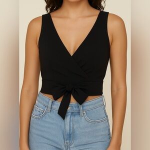 WalG7 Like New Black Sleeveless Crop Top with Tie Front